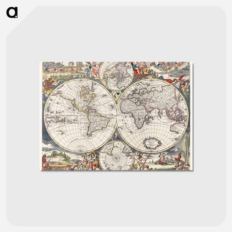 アートポストカード-Nova Totius Terrarum orbis tabula - アンティーク地図 Postcard.