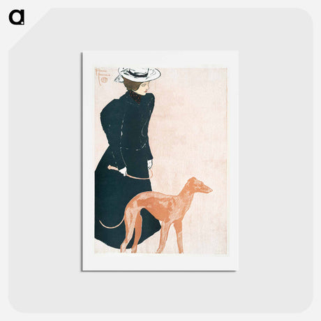 アートポストカード-Woman with Greyhound - エドワード ペンフィールド Postcard.