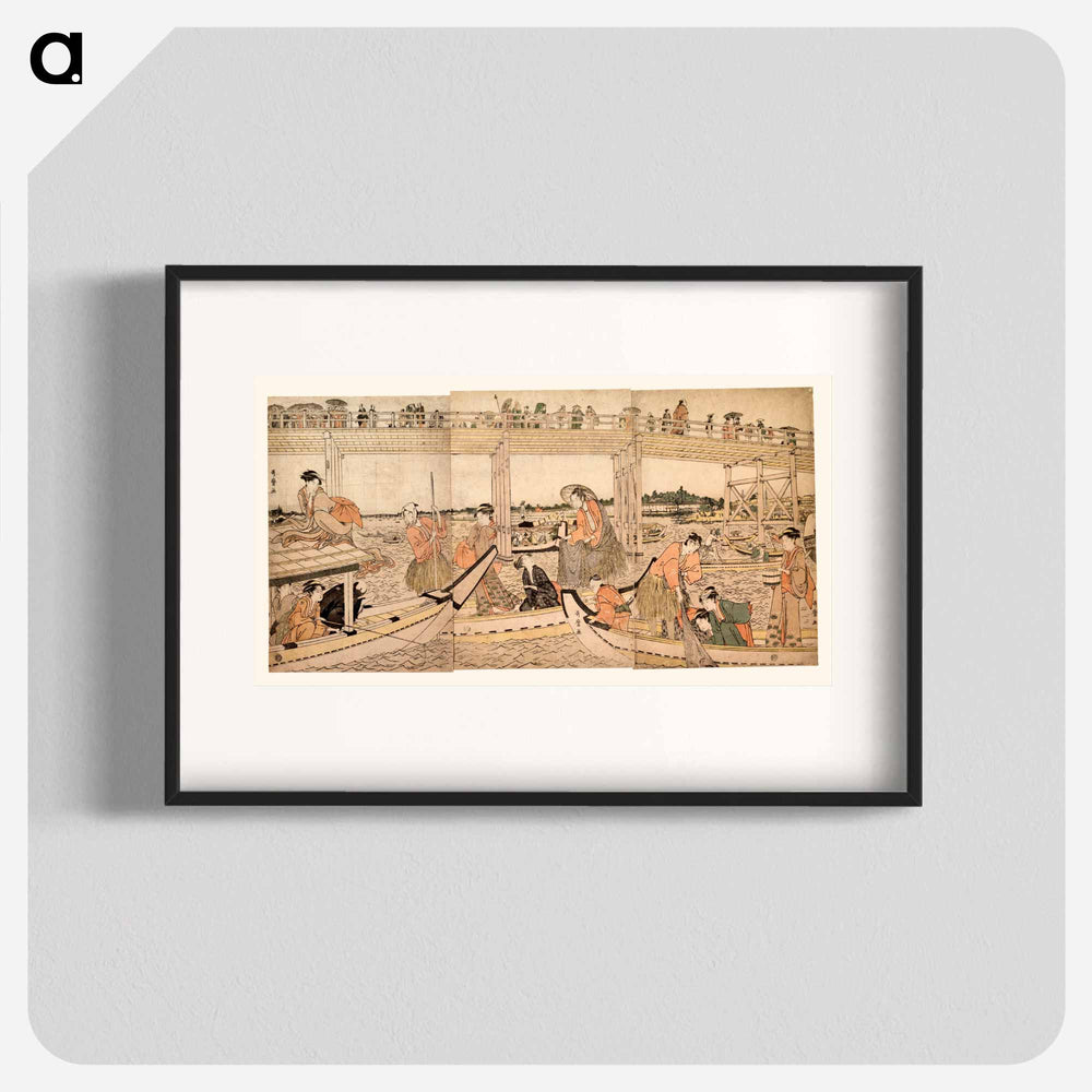 Fishing Boats with Nets under Ryōgoku Bridge - 喜多川 歌麿 Poster.