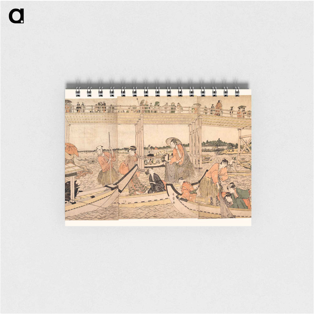 Fishing Boats with Nets under Ryōgoku Bridge - 喜多川 歌麿 Memo.