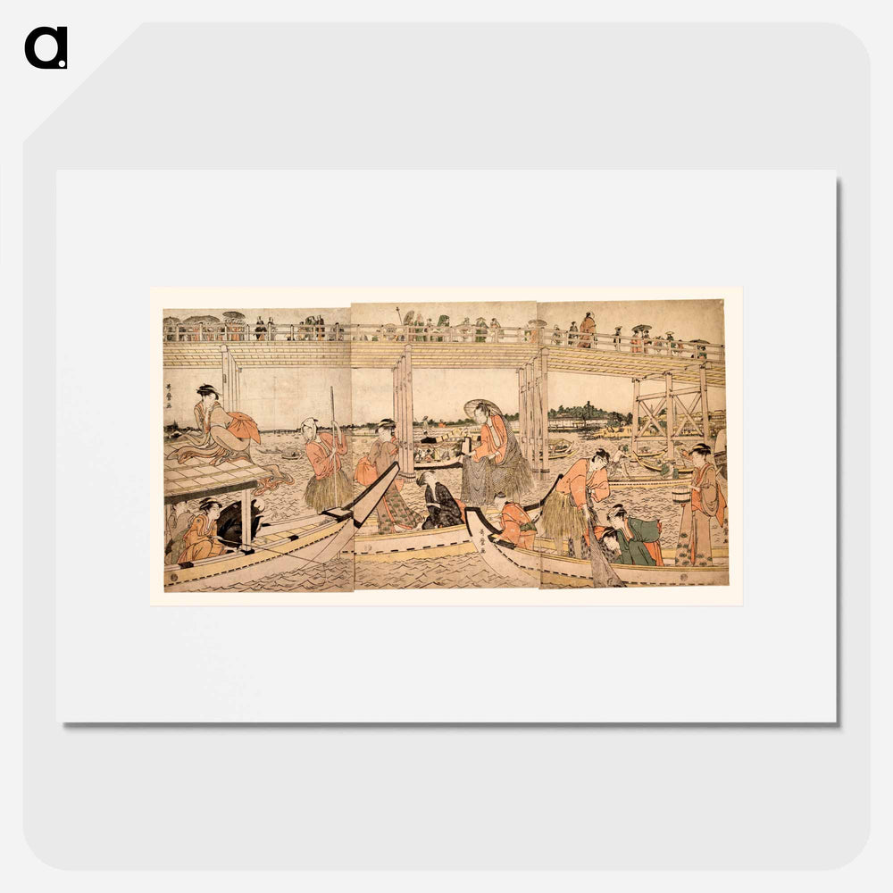 Fishing Boats with Nets under Ryōgoku Bridge - 喜多川 歌麿 Poster.