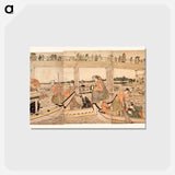 Fishing Boats with Nets under Ryōgoku Bridge - 喜多川 歌麿 Postcard.