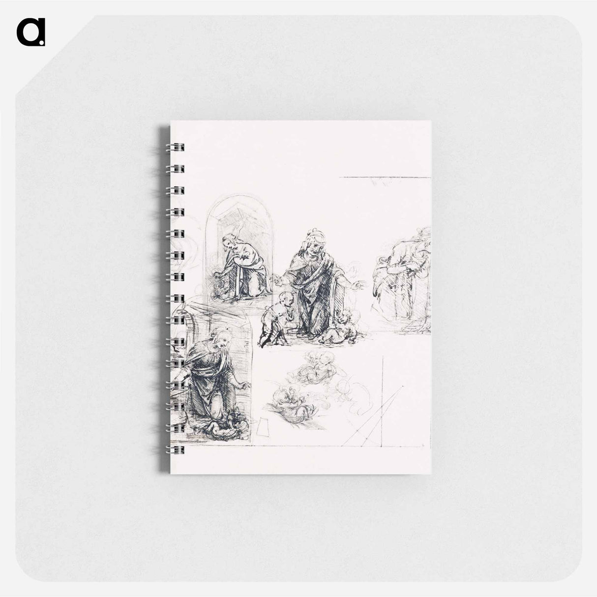 Compositional Sketches for the Virgin Adoring the Christ Child, with and without the Infant St. John the Baptist; Diagram of a Perspectival Projection - レオナルド ダ ヴィンチ Memo.