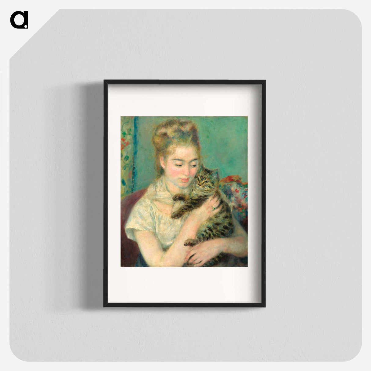 Woman with a Cat - ピエール オーギュスト ルノワール Poster.