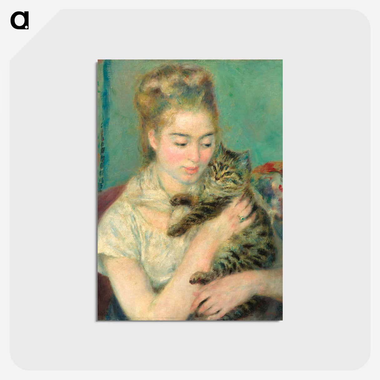 アートポストカード-Woman with a Cat - ピエール オーギュスト ルノワール Postcard.