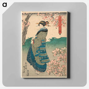 アートパネル-Woman Viewing Cherry Blossoms on the Bank of the Sumida River
 - 歌川 国貞 Canvas.