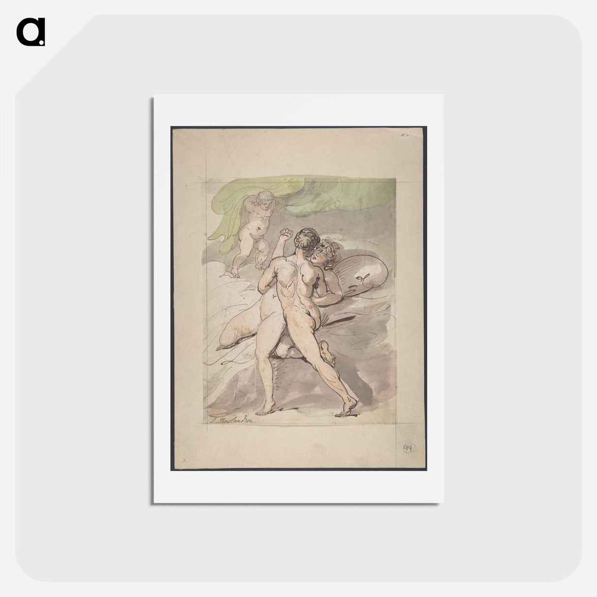 アートポストカード-Nude Couple Embracing - ウィリアム ブレイク Postcard.