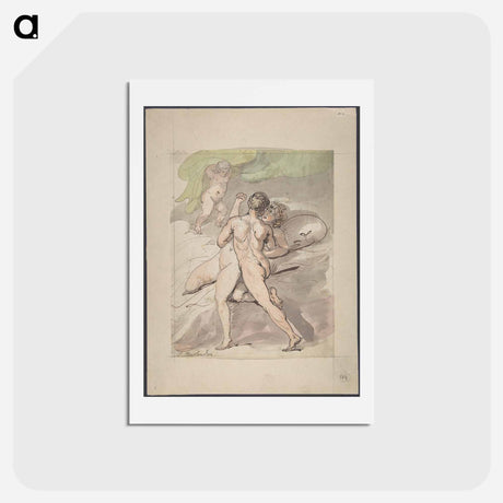 アートポストカード-Nude Couple Embracing - ウィリアム ブレイク Postcard.