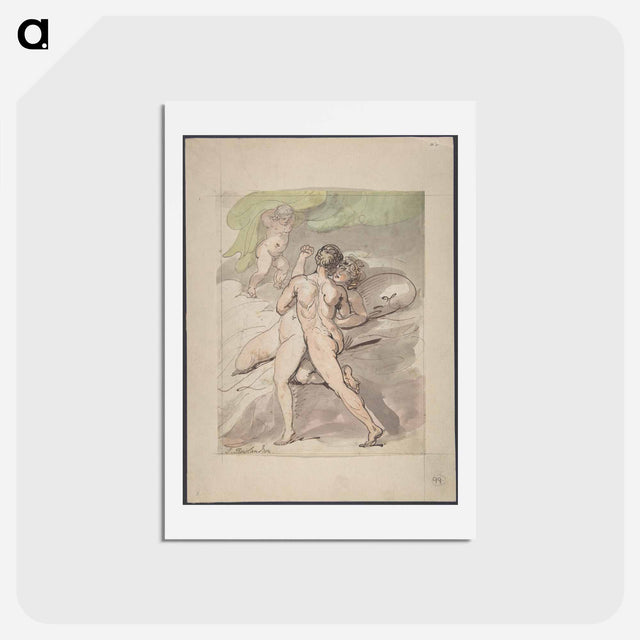 アートポストカード-Nude Couple Embracing - ウィリアム ブレイク Postcard.