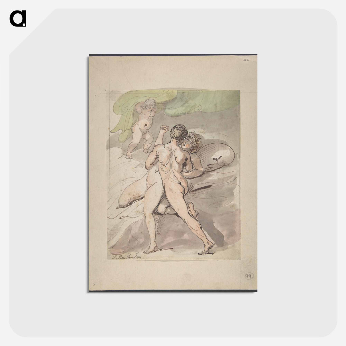 アートポストカード-Nude Couple Embracing - ウィリアム ブレイク Postcard.