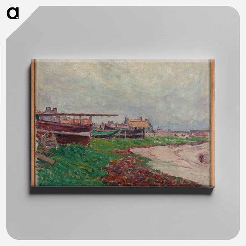 Rantakylä ja veneitä - アルフレッド ウィリアム フィンチ Canvas.