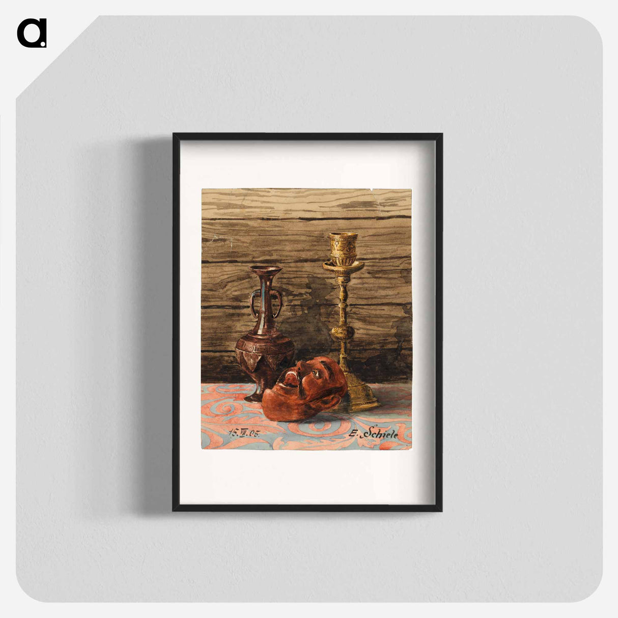 Still Life with Candlestick, Vase and Mask - エゴン シーレ Poster.