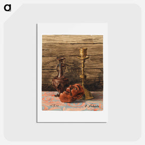 アートポストカード-Still Life with Candlestick, Vase and Mask - エゴン シーレ Postcard.