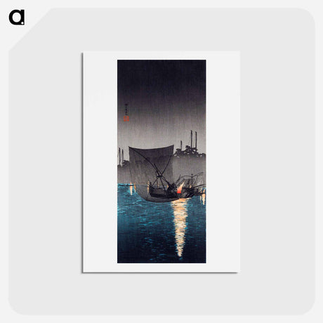 アートポストカード-Tsukuda Island, Fishing Nets at Night - 高橋 宏明 Postcard.