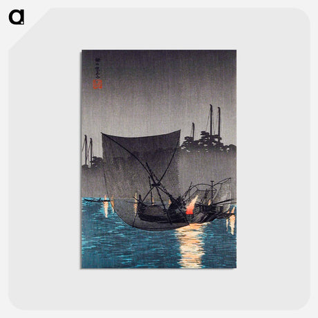 アートポストカード-Tsukuda Island, Fishing Nets at Night - 高橋 宏明 Postcard.