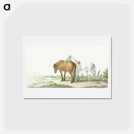アートポストカード-A brown and white horse on a road next to a fence by Jean Bernard - ジャン ベルナール Postcard.