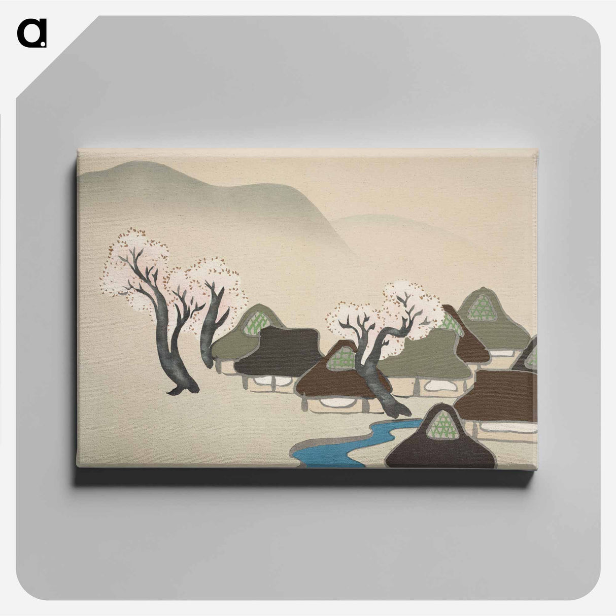 アートパネル-Village with cherry blossoms from Momoyogusa–Flowers of a Hundred Generations by Kamisaka Sekka - 神坂 雪佳 Canvas.
