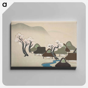 アートパネル-Village with cherry blossoms from Momoyogusa–Flowers of a Hundred Generations by Kamisaka Sekka - 神坂 雪佳 Canvas.