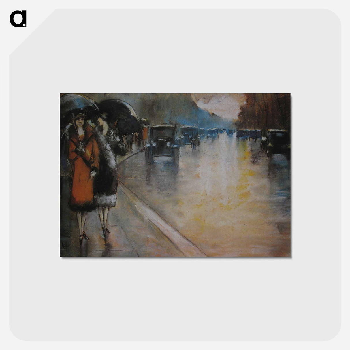 アートポストカード-Berliner Straße mit Droschken in Regen - レッサー ユリィ Postcard.