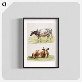 アートポスター-Cattle, a Cow Walking and a Cow Crouching - サミュエル コールマン Poster.