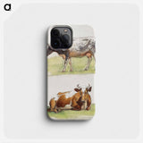 Cattle, a Cow Walking and a Cow Crouching - Samuel Coleman Phone Case.