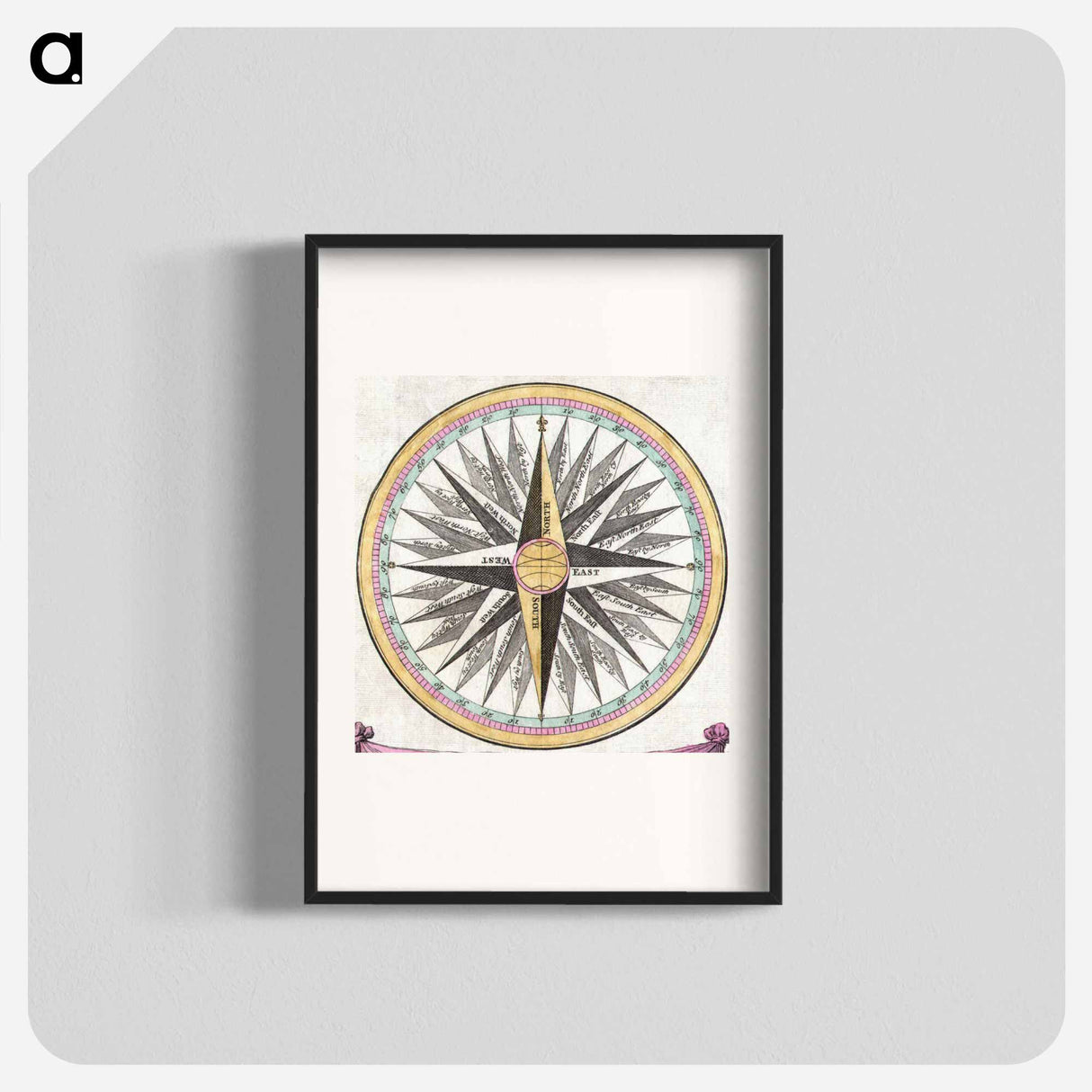 Compass rose detail from 1748 Bowen Mariner’s Compass and Armillary Sphere - アンティーク地図 Poster.