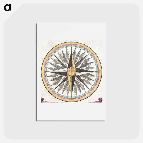 アートポストカード-Compass rose detail from 1748 Bowen Mariner’s Compass and Armillary Sphere - アンティーク地図 Postcard.