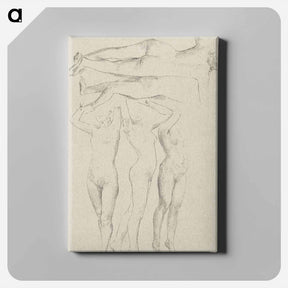 アートパネル-Vijf naaktstudies; drie met opgeheven armen, de andere op de rug gezien - アンリ ファンタン ラトゥール Canvas.