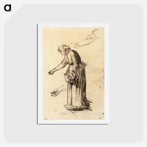 アートポストカード-Study for a Woman Feeding Chickens - ジャン フランソワ ミレー Postcard.