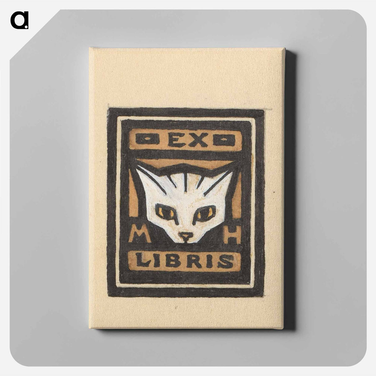 Ontwerp voor een ex libris met de initialen MH en de kop van een kat by Julie de Graag - Julie de Graag Canvas.