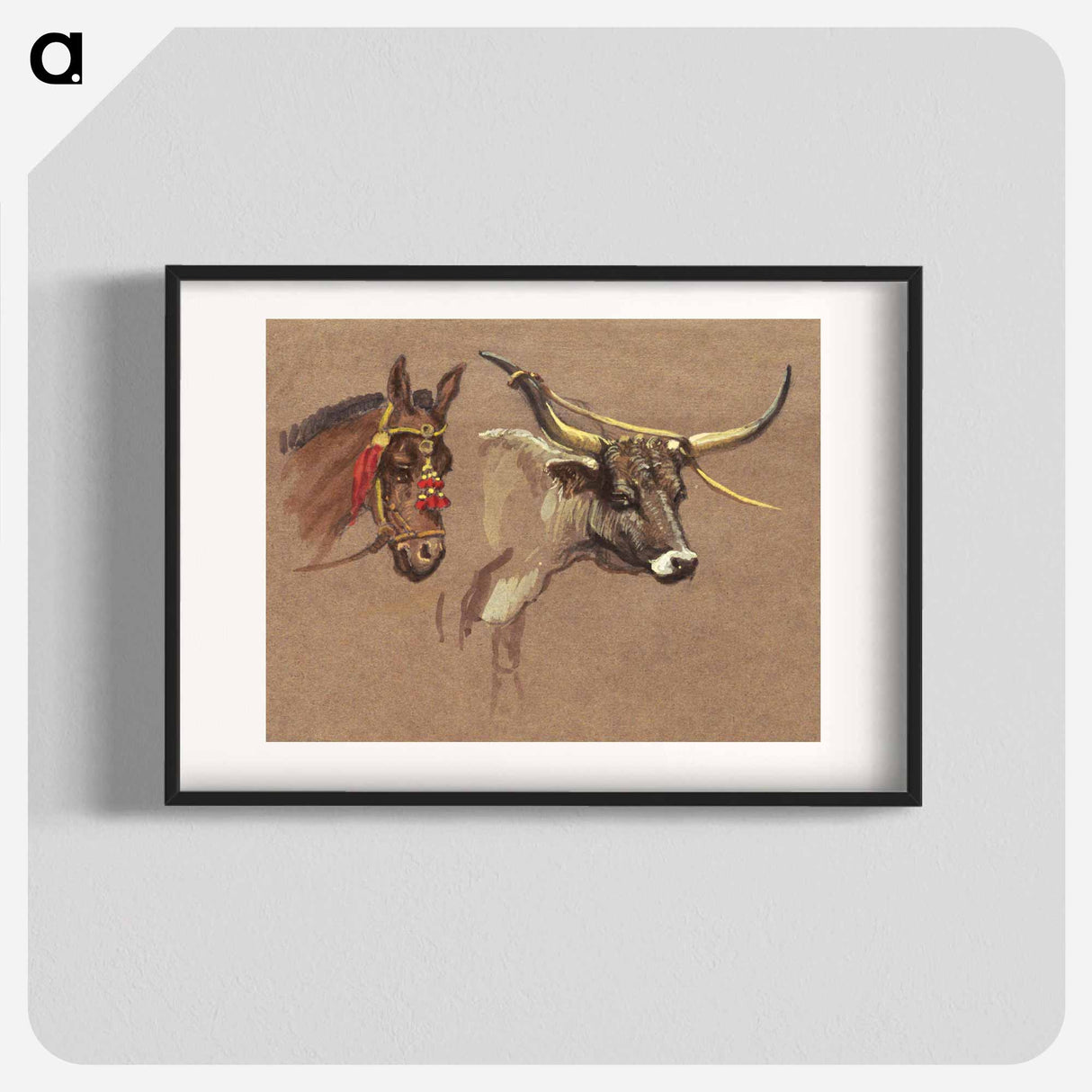 Head of a Mule with a Bridle, Head of a Buffalo or Ox - Samuel Coleman Poster.