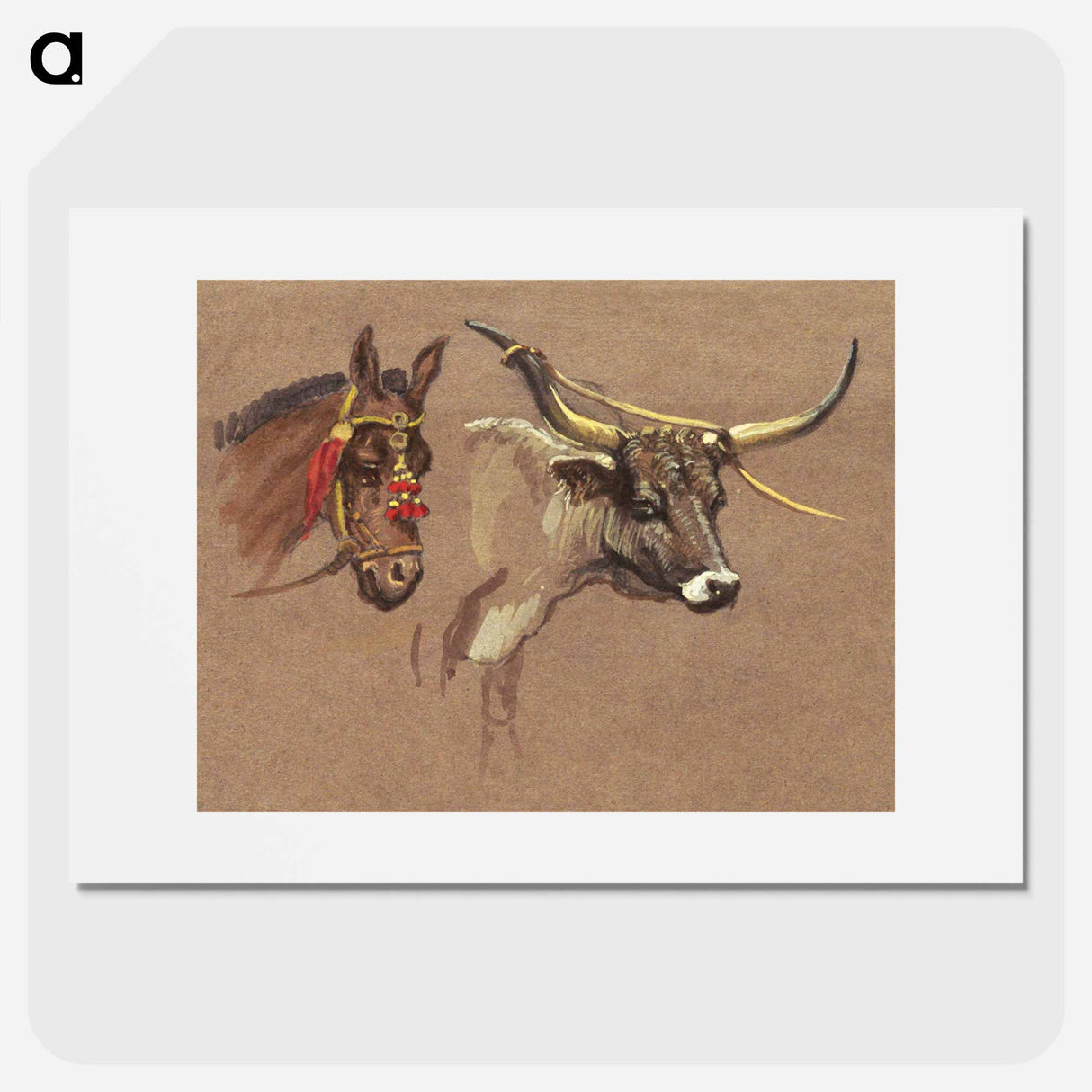 Head of a Mule with a Bridle, Head of a Buffalo or Ox - サミュエル コールマン Poster.