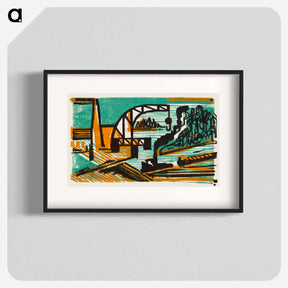 アートポスター-River Landscape with Crane and Barges - エルンスト ルートヴィヒ キルヒナー Poster.