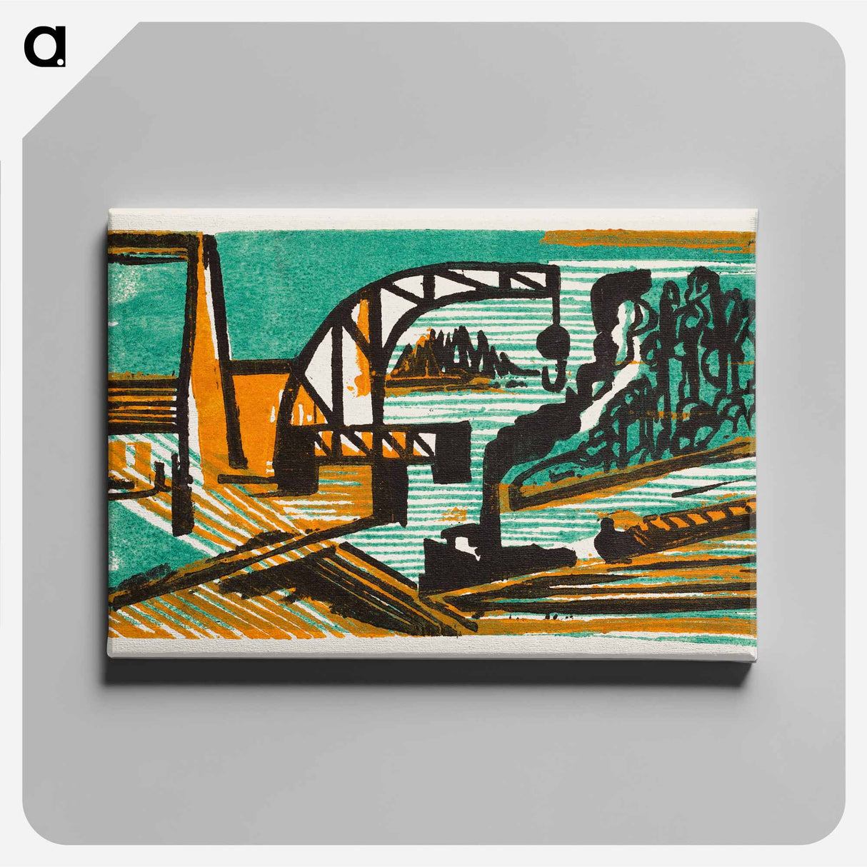 アートパネル-River Landscape with Crane and Barges - エルンスト ルートヴィヒ キルヒナー Canvas.