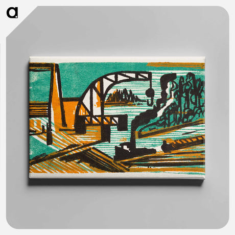 アートパネル-River Landscape with Crane and Barges - エルンスト ルートヴィヒ キルヒナー Canvas.