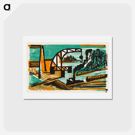 アートポストカード-River Landscape with Crane and Barges - エルンスト ルートヴィヒ キルヒナー Postcard.