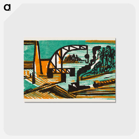 アートポストカード-River Landscape with Crane and Barges - エルンスト ルートヴィヒ キルヒナー Postcard.