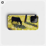 Black Cow in a Meadow - Georges Seurat Phone Case.