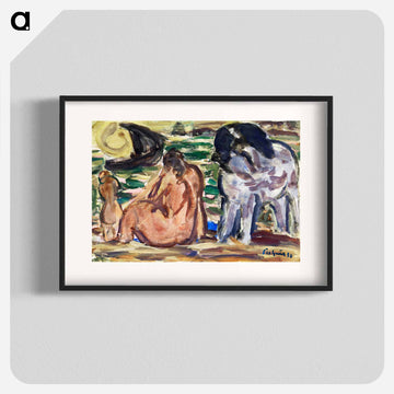 Twee naakte figuren en een paard aan de zee - Leo Gestel Poster.