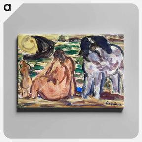アートパネル-Twee naakte figuren en een paard aan de zee - レオ ヘステル Canvas.