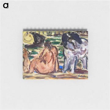Twee naakte figuren en een paard aan de zee - レオ ヘステル Memo.