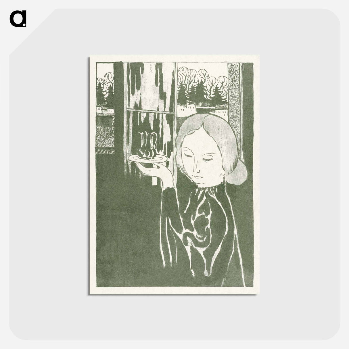 アートポストカード-Woman with water jug on tray - モーリス ドニ Postcard.