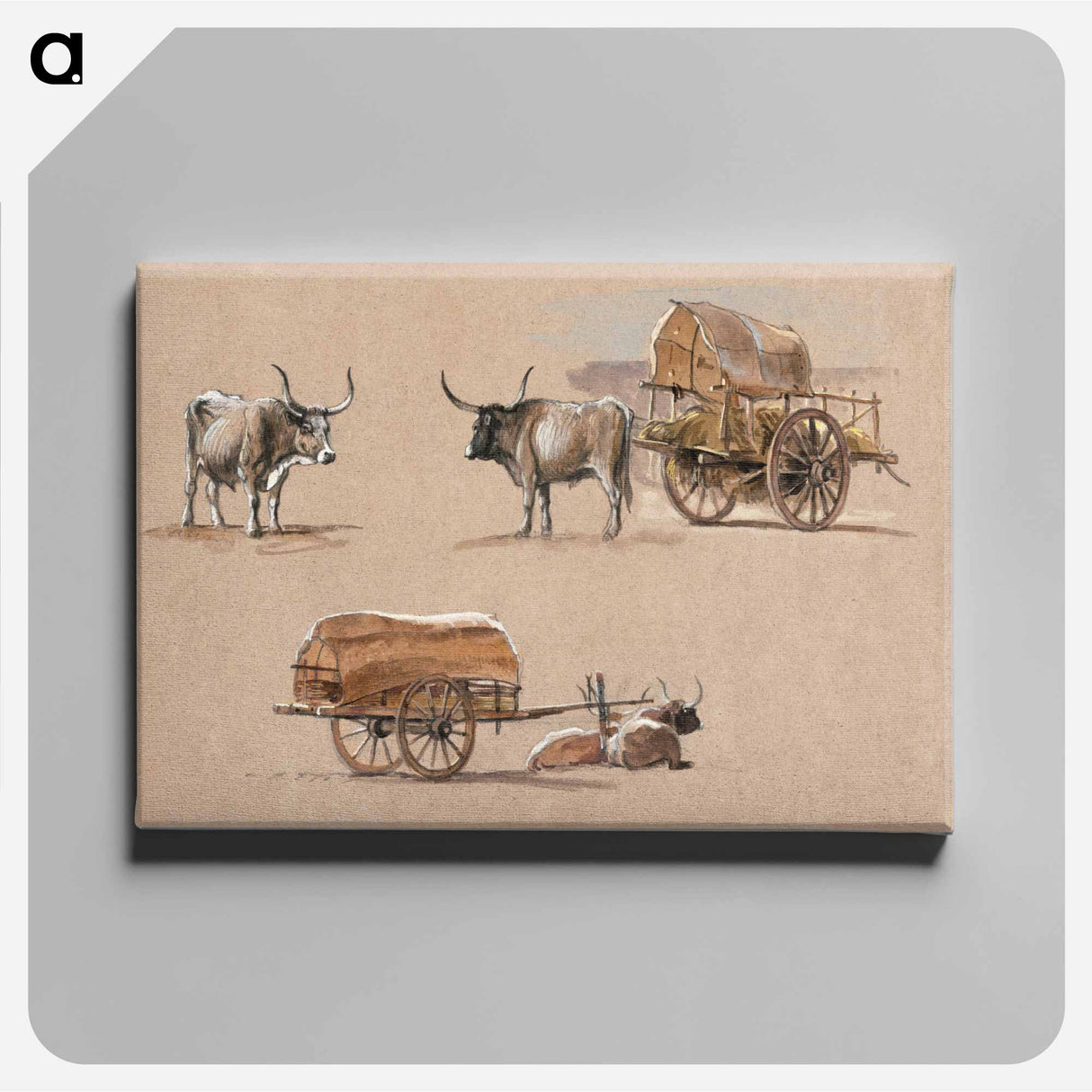 Oxcarts, Italy - サミュエル コールマン Canvas.