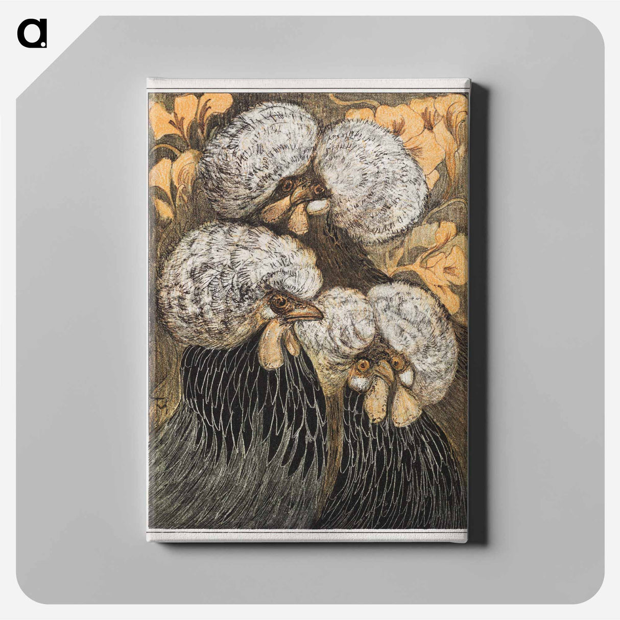 Drie kuifkippen - Theo van Hoytema Canvas.