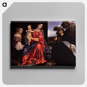 アートパネル-Madonna and Child with Sts Catherine and Dominic and a Donor - ティツィアーノ ヴェチェッリオ Canvas.
