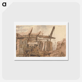 アートポストカード-The Building of Waterloo Bridge - ウィリアム ヘンリー ハント Postcard.
