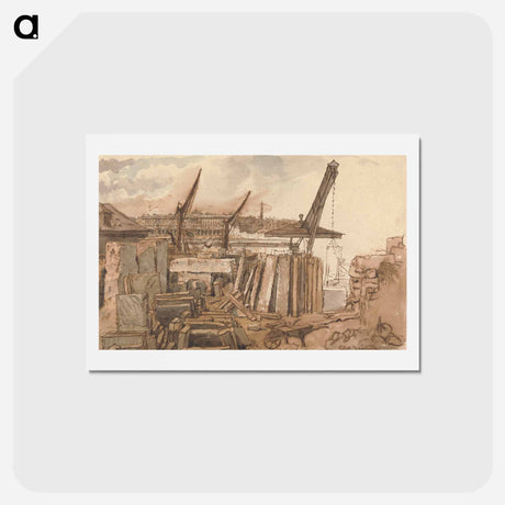 アートポストカード-The Building of Waterloo Bridge - ウィリアム ヘンリー ハント Postcard.