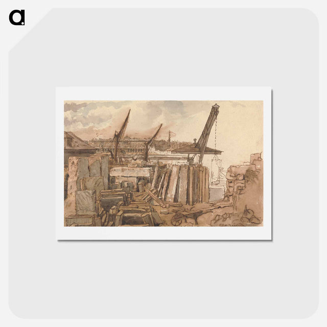 アートポストカード-The Building of Waterloo Bridge - ウィリアム ヘンリー ハント Postcard.