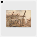 アートポストカード-The Building of Waterloo Bridge - ウィリアム ヘンリー ハント Postcard.
