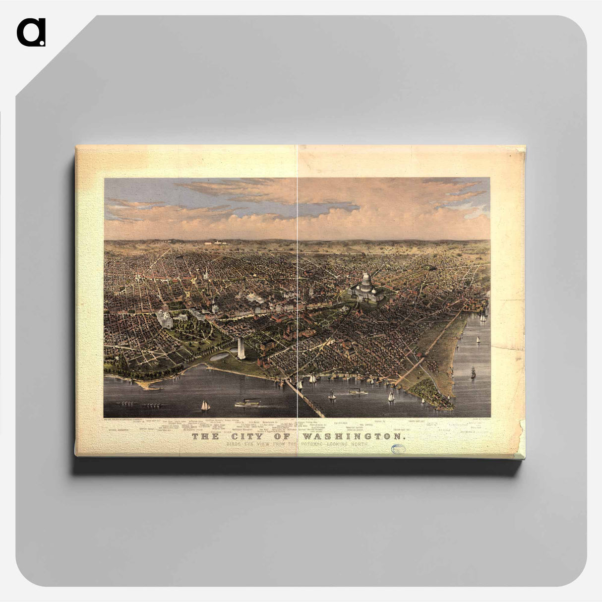 The City of Washington birds-eye view from the Potomac-looking north - アンティーク地図 Canvas.